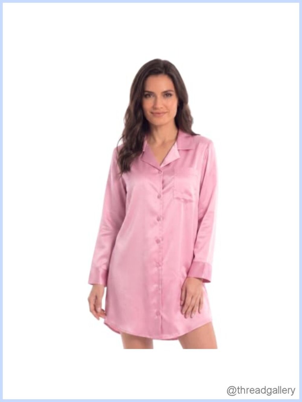Women's Satin Button Front Boyfriend Sleep Shirt Long Sleeve Nightgown